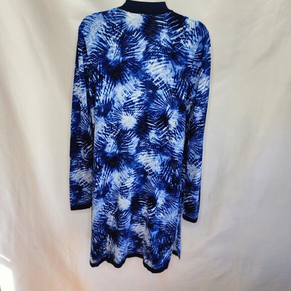 Lands End Women's Blue Tie Dye Open Front Long Sleeve Cardigan Sweater M/Tall - Picture 2 of 14